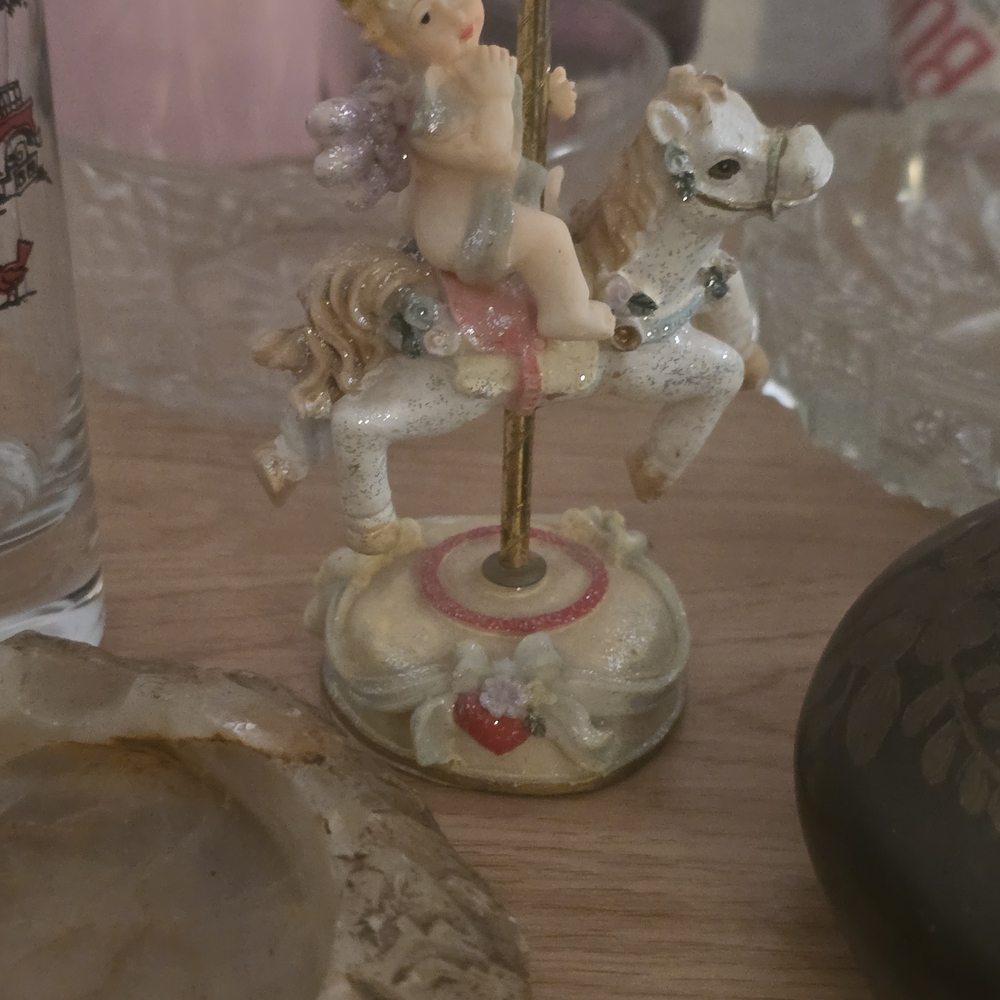 Cherub on Carousel Horse Figurine